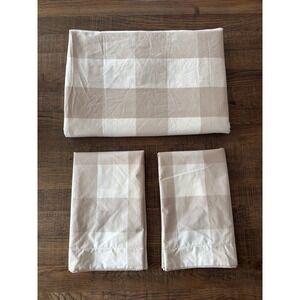 Ballard Designs Gwyneth Buffalo Check Twin Duvet Cover Set Tan White 3pc Cotton